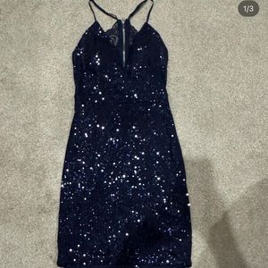 Navy Blue sequin dress lace back
